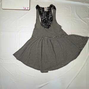 Living‎ Doll LA Striped Babydoll Tank Top Black White Lace Racerback Medium USA